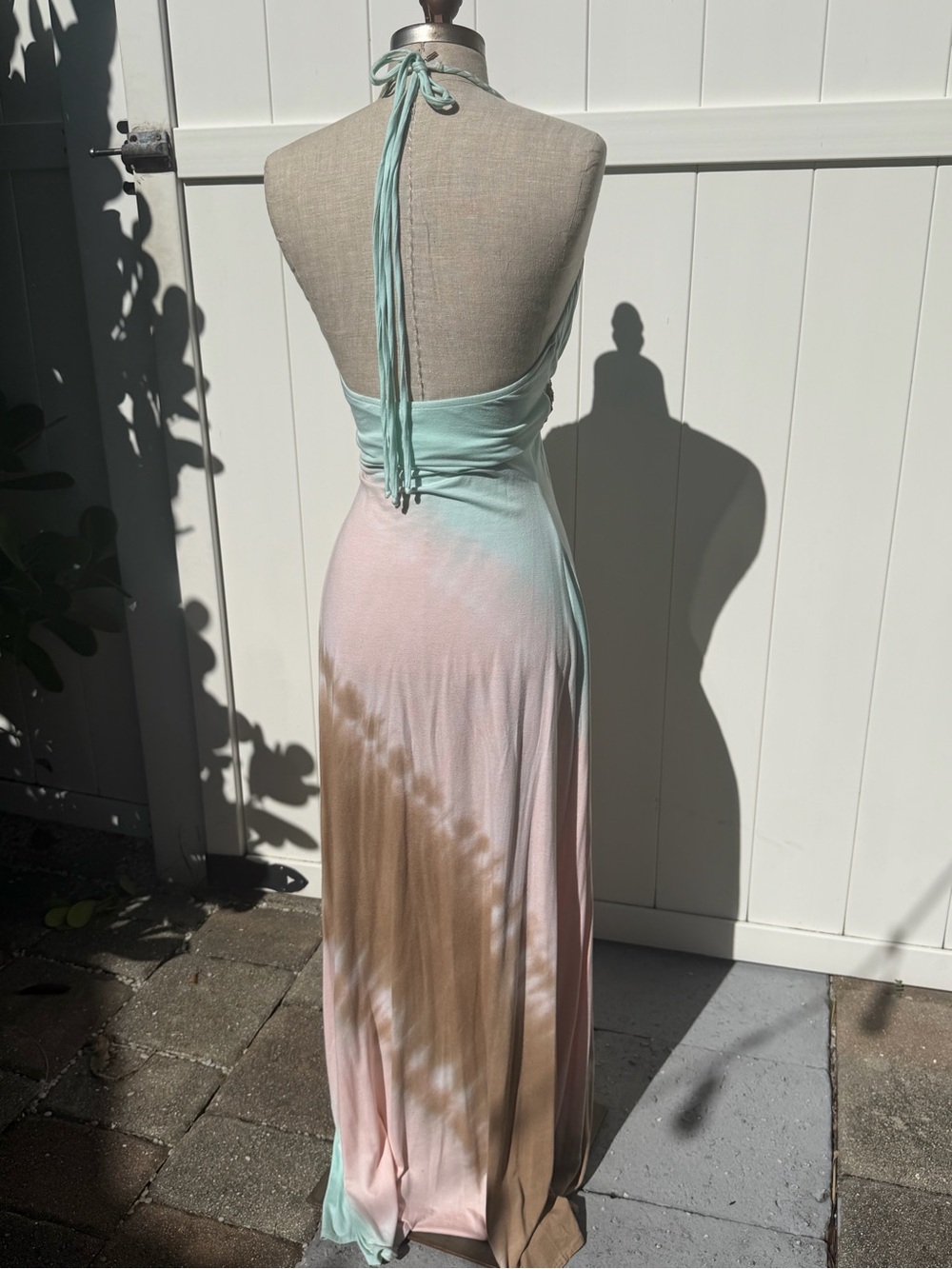 y2k Bohemian Halter Maxi Dress in Mint, Pink & Brown - Picture 5 of 6